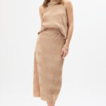 Bej Pliseli Etek ve Bluz Takım