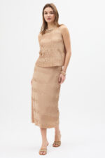 Bej Pliseli Etek ve Bluz Takım - Görsel 2