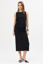 Pliseli Siyah Bluz ve Etek Takım