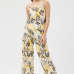 Tropikal Desen Pliseli Bluz ve Pantolon Takım