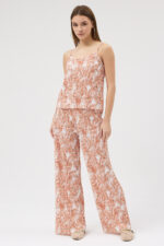 Turuncu Pliseli Rahat Kesim Bluz ve Pantolon Takım