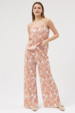 Turuncu Pliseli Rahat Kesim Bluz ve Pantolon Takım - Görsel 2