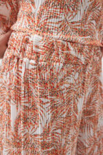 Turuncu Pliseli Rahat Kesim Bluz ve Pantolon Takım - Görsel 6