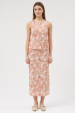 Turuncu Pliseli Bluz ve Etek Takım - Görsel 2