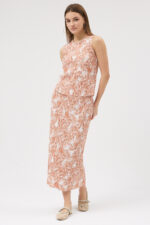 Turuncu Pliseli Bluz ve Etek Takım - Görsel 3