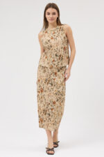 Sütlü Kahve Pliseli Bluz ve Etek Takım - Görsel 3