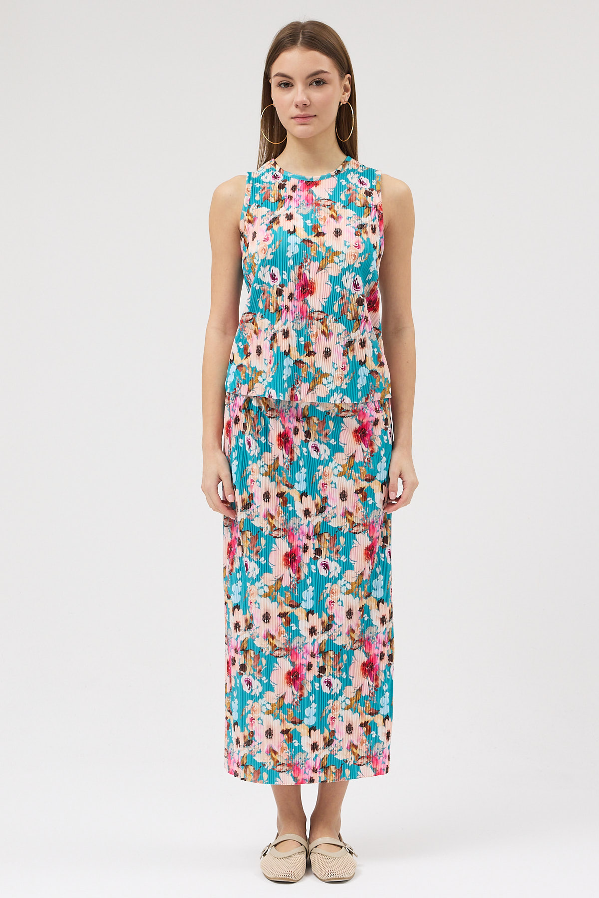 18.12.2025_LINA3009 Mint Çiçekli Bluz ve Etek Takım - Görsel 1