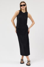 Siyah Pliseli Bluz ve Etek Takım - Görsel 2