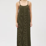 Haki Askılı Pliseli Elbise