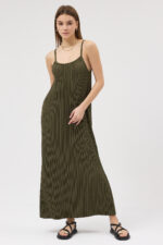 Haki Askılı Pliseli Elbise - Görsel 2