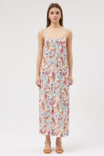 Paisley Desen Askılı Pliseli Elbise