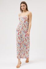 Paisley Desen Askılı Pliseli Elbise - Görsel 2