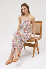 Paisley Desen Askılı Pliseli Elbise - Görsel 3