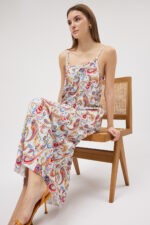 Paisley Desen Askılı Pliseli Elbise - Görsel 4