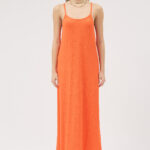 Turuncu Askılı Pliseli Elbise