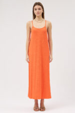 Turuncu Askılı Pliseli Elbise