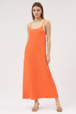 Turuncu Askılı Pliseli Elbise - Görsel 2