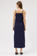 Lacivert Askılı Pliseli Elbise - Görsel 4