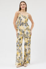 Tropikal Desen Pliseli Bluz ve Pantolon Takım - Görsel 2