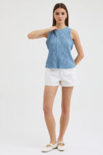 Mavi Pliseli Bluz - Görsel 3