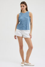 Mavi Pliseli Bluz - Görsel 4