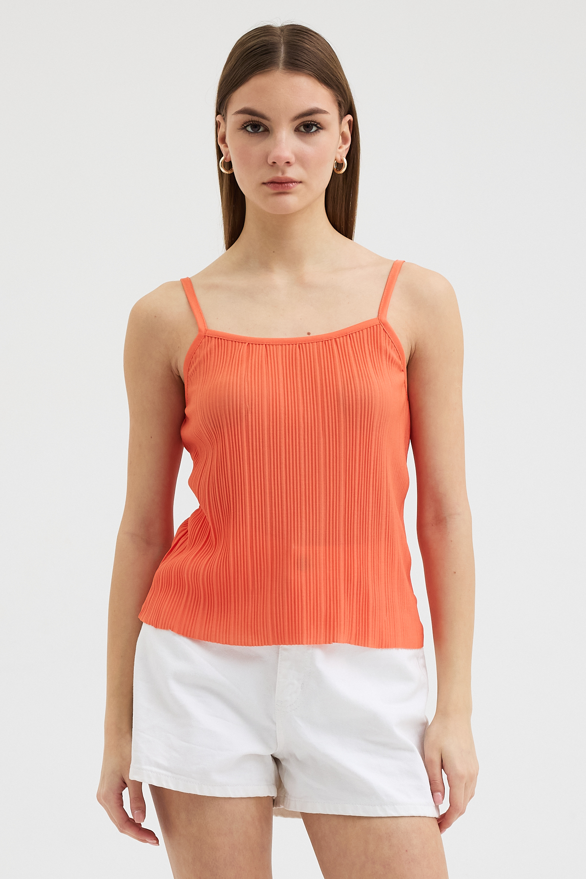 27.12.2025_ELISA11137 Turuncu Pliseli Askılı Bluz - Görsel 1