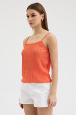 Turuncu Pliseli Askılı Bluz - Görsel 3