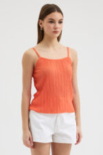 Turuncu Pliseli Askılı Bluz - Görsel 2