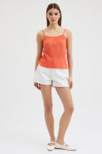 Turuncu Pliseli Askılı Bluz - Görsel 4