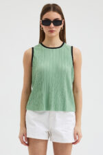 Su Yeşili Pliseli Bluz