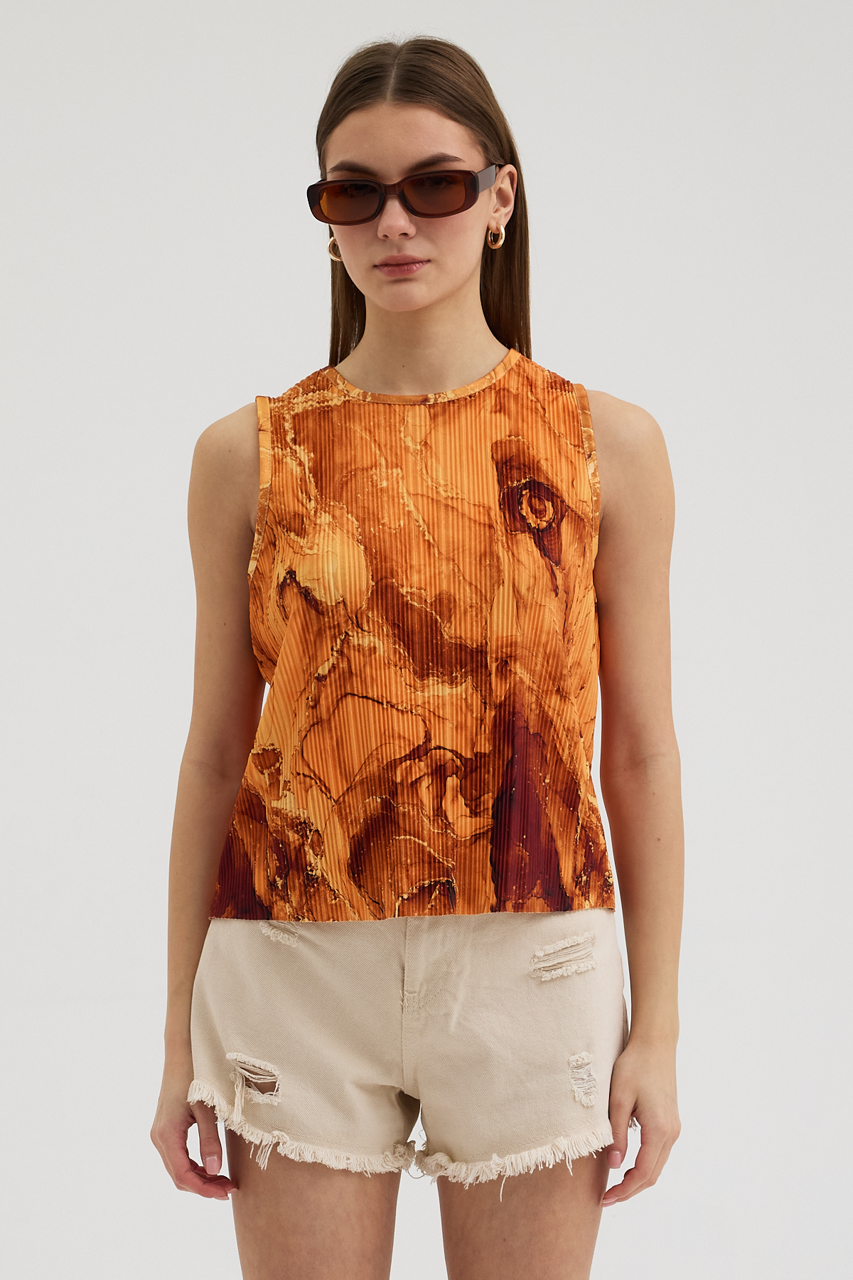 27.12.2025_ELISA11189 T. Mermer Desen Pliseli Bluz - Görsel 1