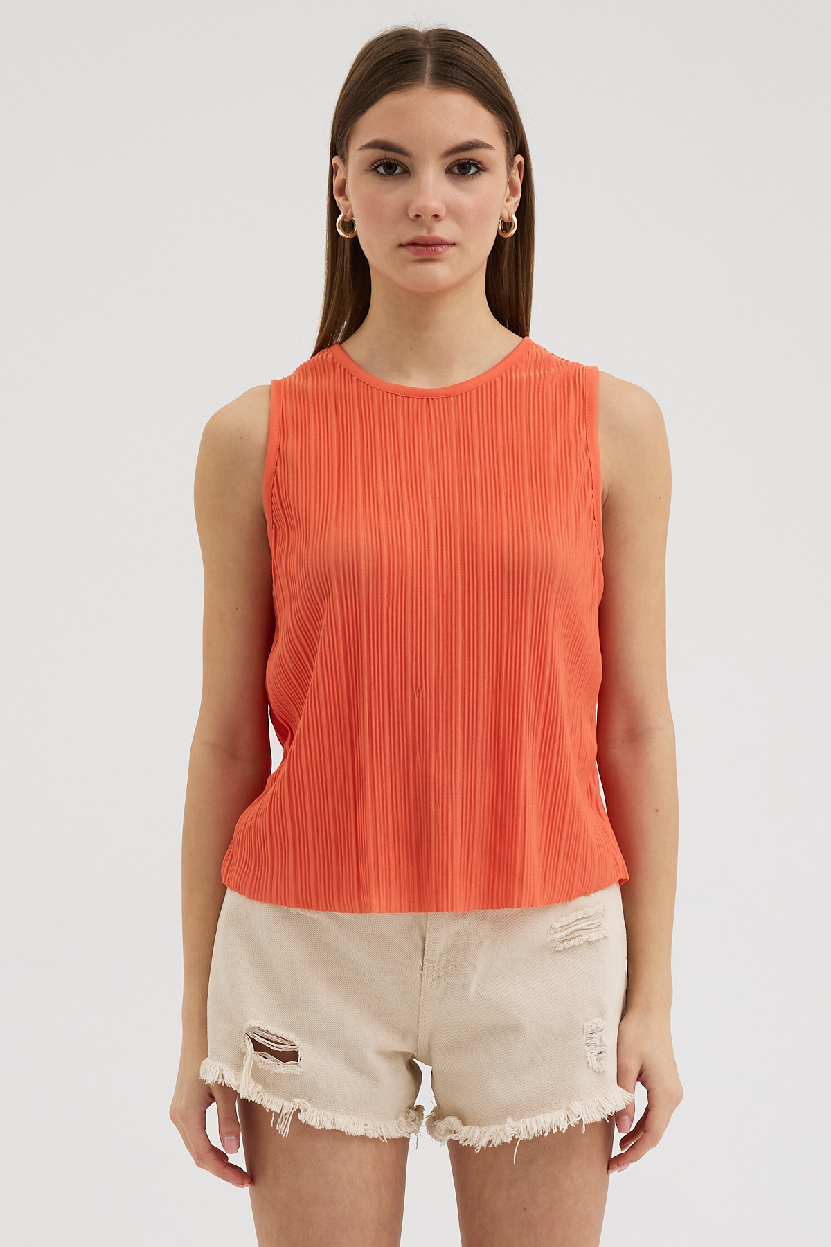 27.12.2025_ELISA11202 Turuncu Pliseli Bluz - Görsel 1