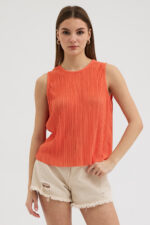 Turuncu Pliseli Bluz - Görsel 2