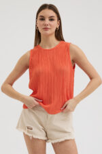 Turuncu Pliseli Bluz - Görsel 3