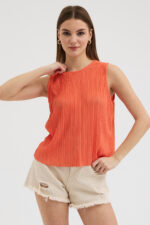 Turuncu Pliseli Bluz - Görsel 4