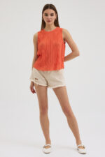 Turuncu Pliseli Bluz - Görsel 5