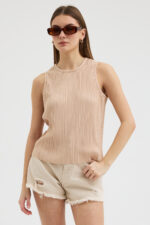 Bej Pliseli Bluz - Görsel 2