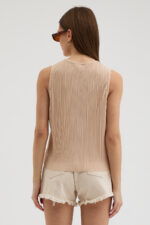 Bej Pliseli Bluz - Görsel 5