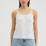 Beyaz Askılı Pliseli Bluz