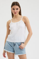 Beyaz Askılı Pliseli Bluz - Görsel 2