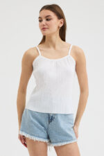 Beyaz Askılı Pliseli Bluz - Görsel 3