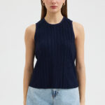 Lacivert Pliseli Bluz