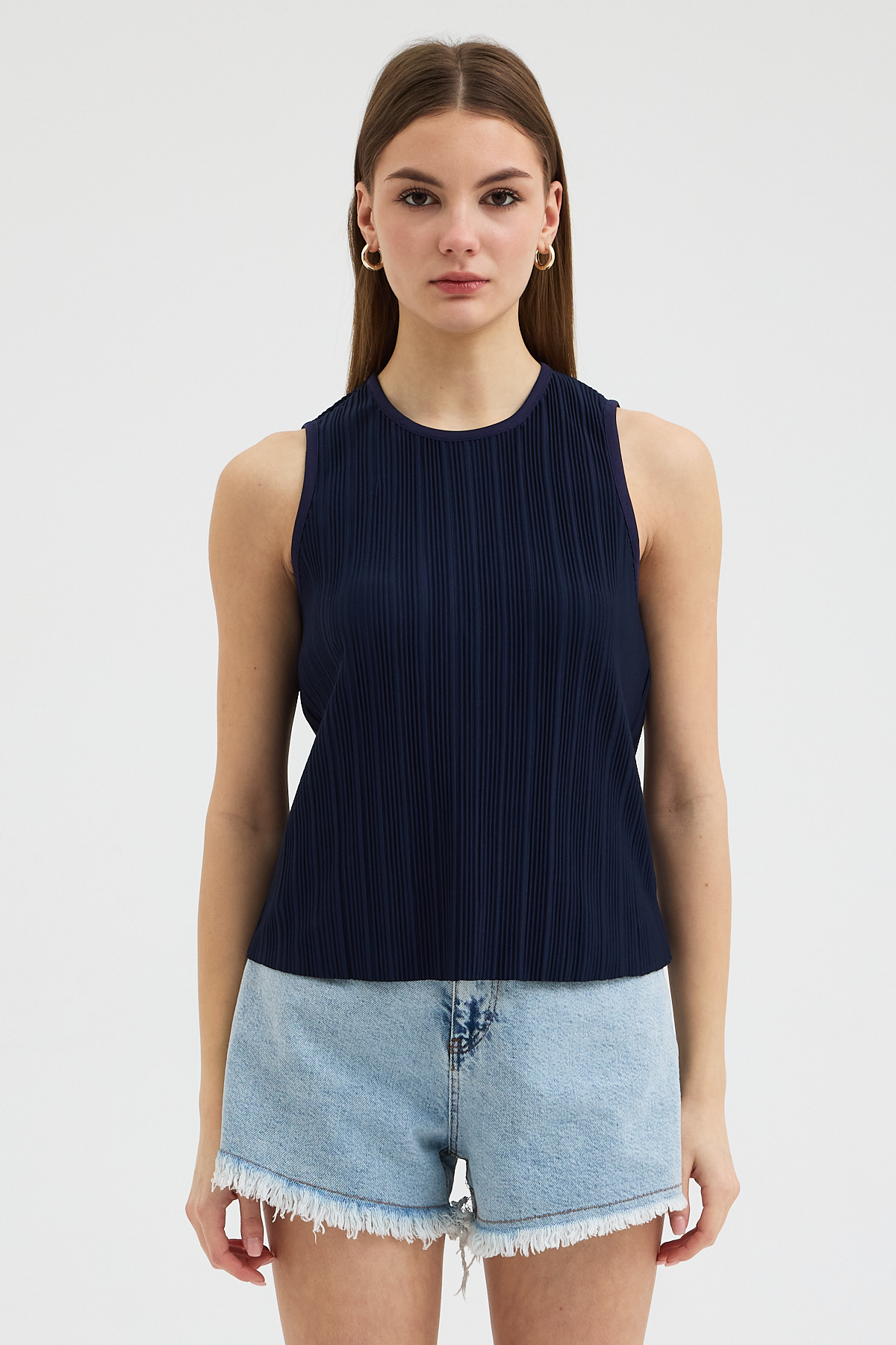 27.12.2025_ELISA11263 Lacivert Pliseli Bluz - Görsel 1