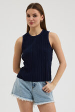 Lacivert Pliseli Bluz - Görsel 3