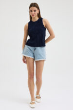 Lacivert Pliseli Bluz - Görsel 4