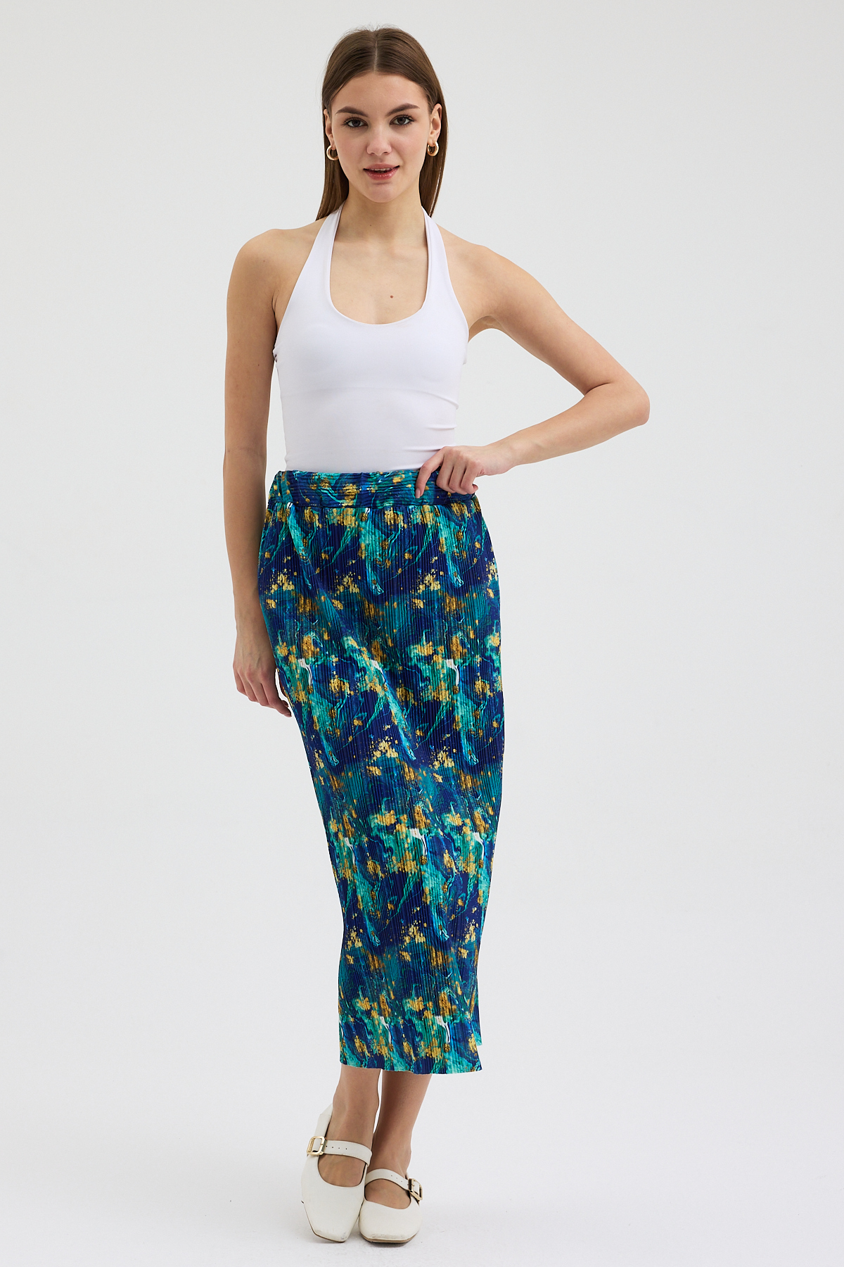 27.12.2025_ELISA11288 Ebru Sanatı Esintili Pliseli Etek - Görsel 1