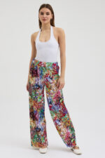 Mercan Desenli Pliseli Pantolon