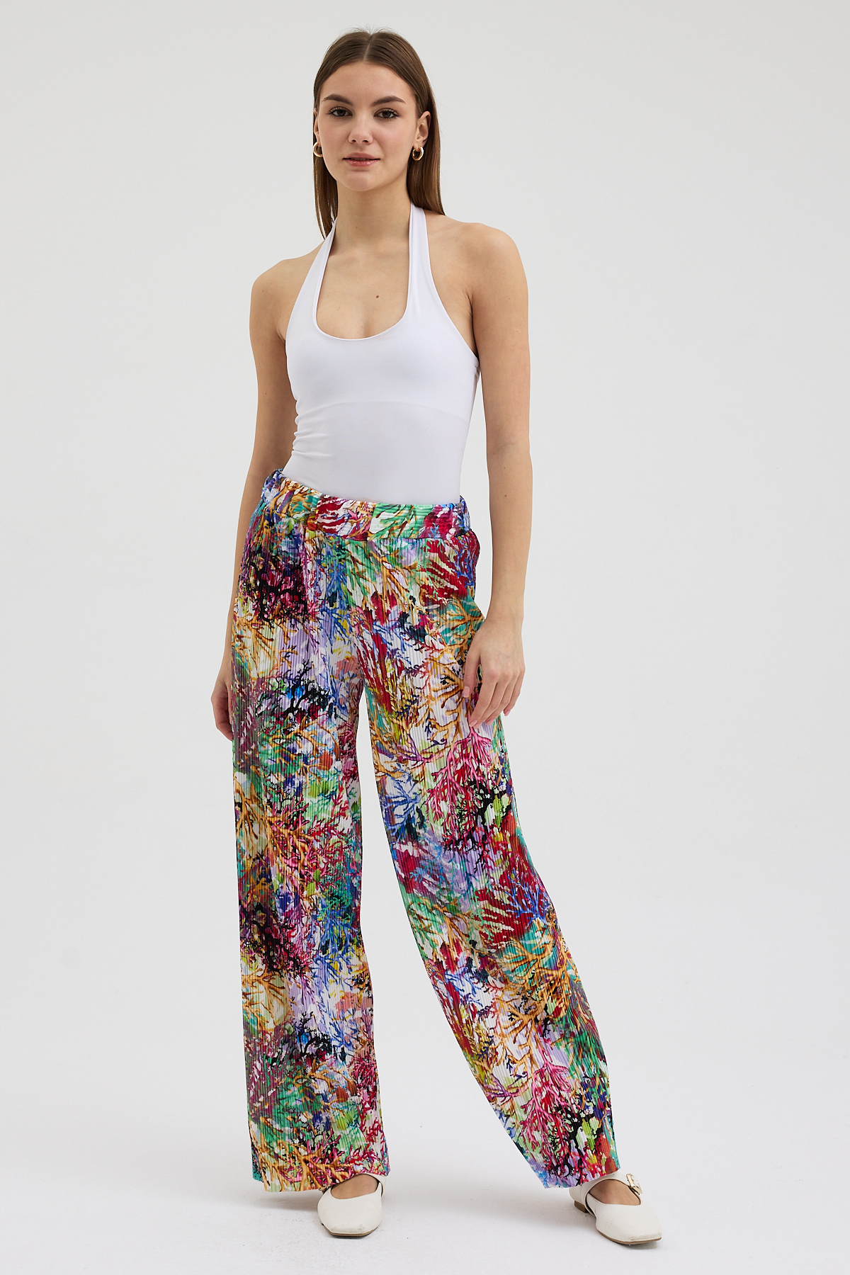 27.12.2025_ELISA11325 Mercan Desenli Pliseli Pantolon - Görsel 1