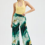 Y. Mermer Desenli Pliseli Pantolon