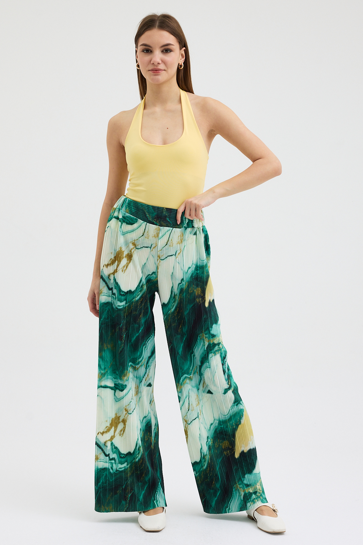 27.12.2025_ELISA11362 Y. Mermer Desenli Pliseli Pantolon - Görsel 1